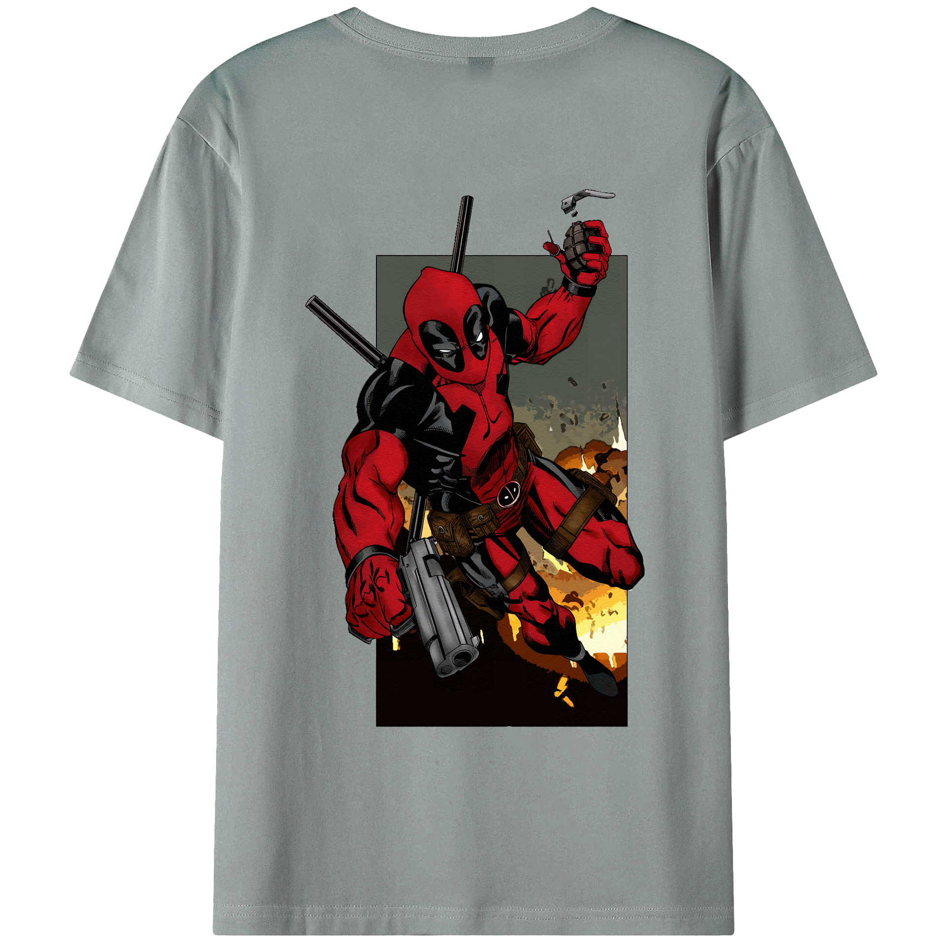 （画像用） Deadpool デッドプール 綿100％ メンズ半袖Tシャツ（バックプリント） 通気性